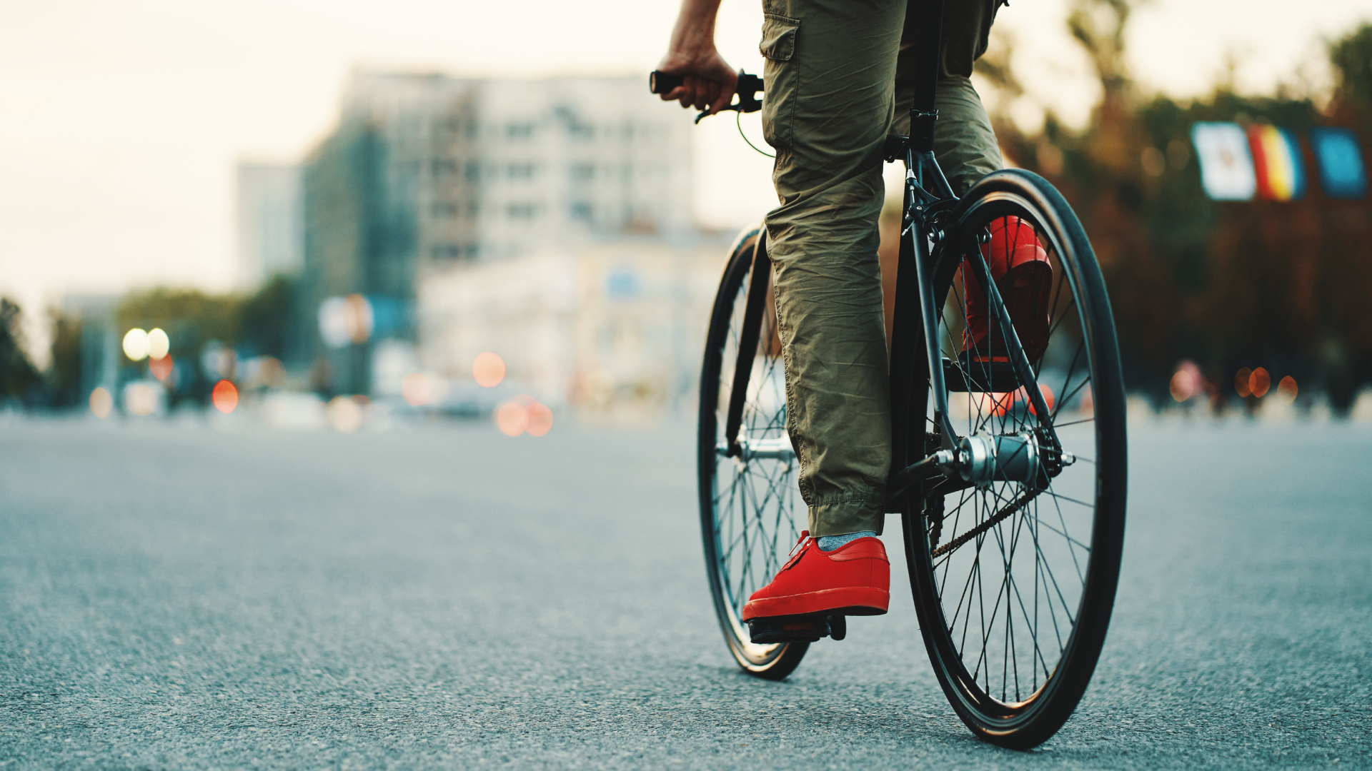 Image shows a rider wearing some of the best bicycle commuter pants / trousers